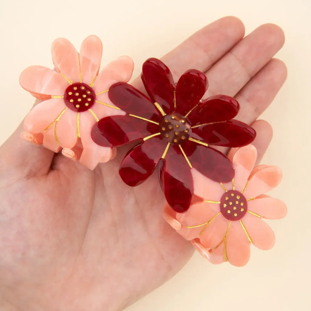 Trio Pink Flowers Hair Claw