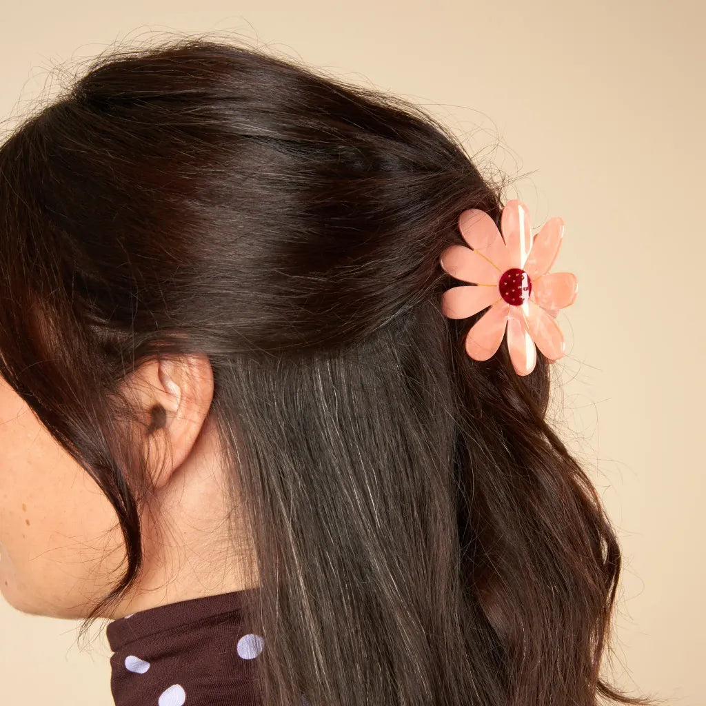 Pink Flower Hair Claw Big