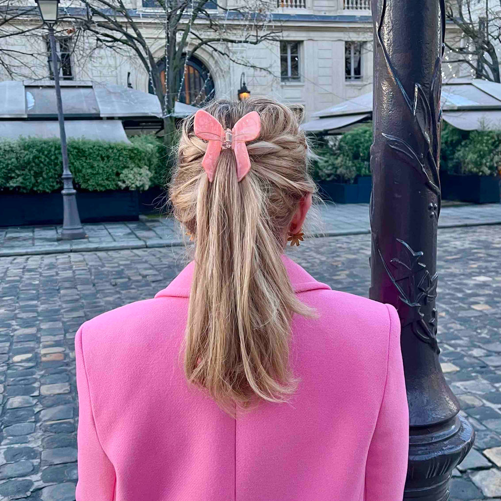 Pink Rose Bow Hair Claw