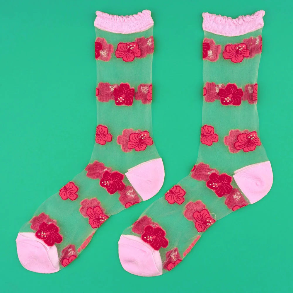 Sheer Hibiscus Socks
