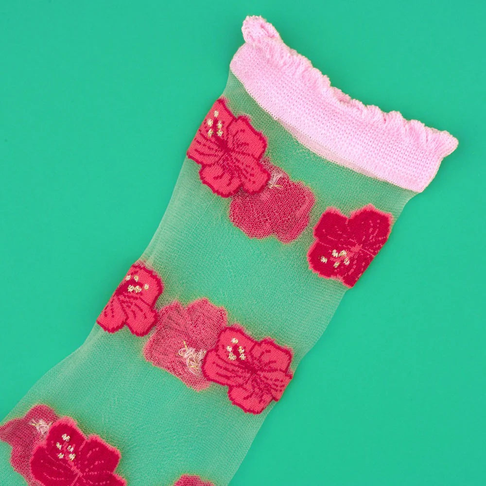 Sheer Hibiscus Socks