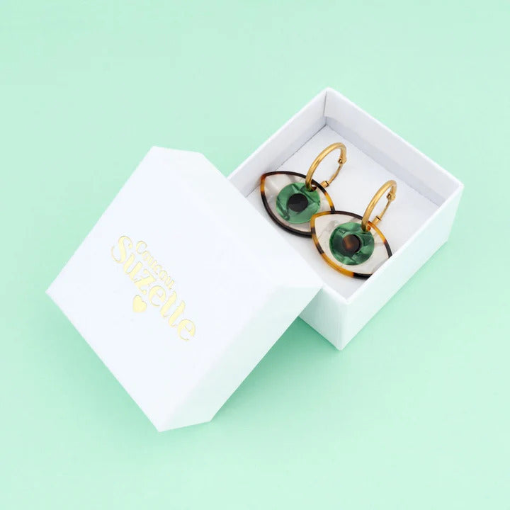 Green Eye Earrings